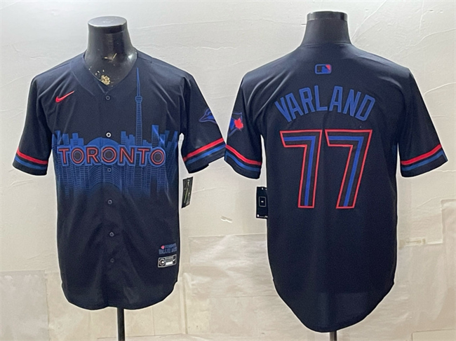 Men's Toronto Blue Jays #77 Louis Varland Navy 2024 City Connect Limited Stitched Baseball Jersey