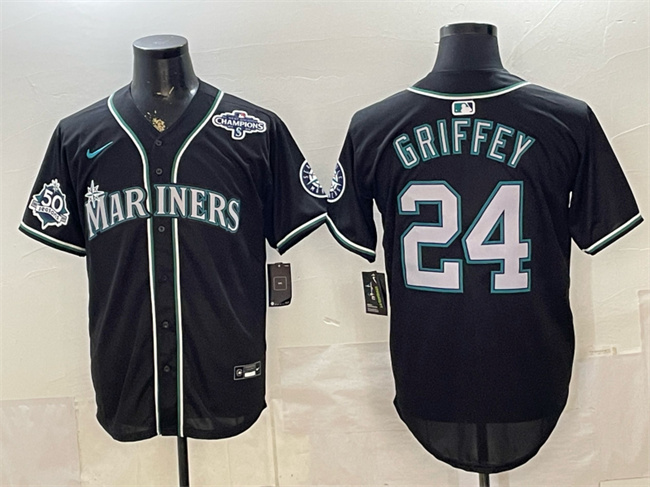 Men's Seattle Mariners #24 Ken Griffey Jr. 50th Anniversary Black Out Style Vapor Premier Limited Stitched Baseball Jersey