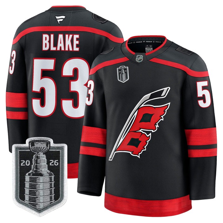 Men's Carolina Hurricanes #53 Jackson Blake Black 2026 Stanley Cup Final Home Premium Hockey Stitched Jersey
