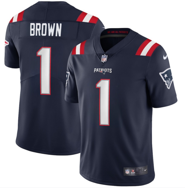 Men's New England Patriots #1 A.J. Brown Navy 2026 Vapor Limited Stitched Football Jersey