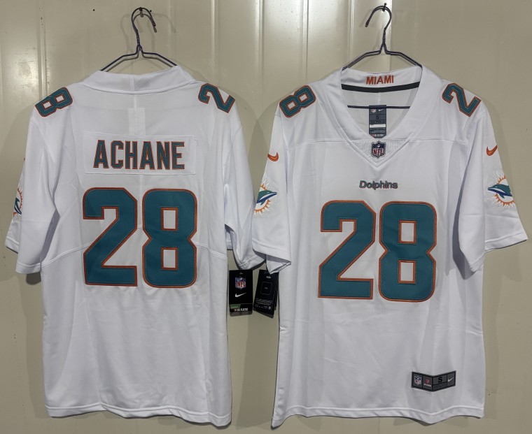 Men's Miami Dolphins #28 De’Von Achane White 2026  Vapor Limited Stitched Football Jersey