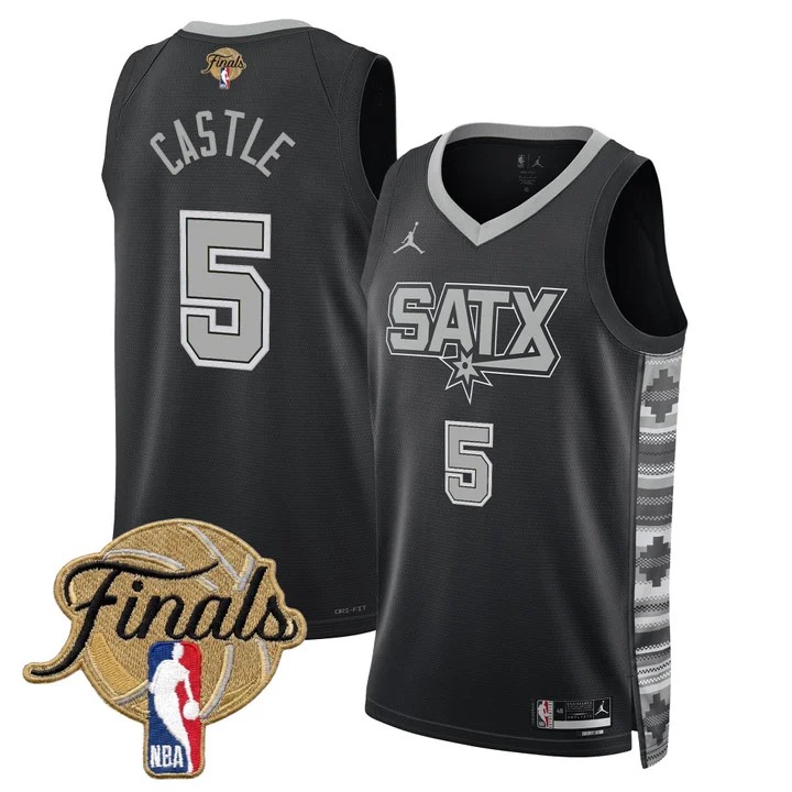 Men's San Antonio Spurs #5 Stephon Castle Black 2026 Finals Statement Swingman Stitched Jersey