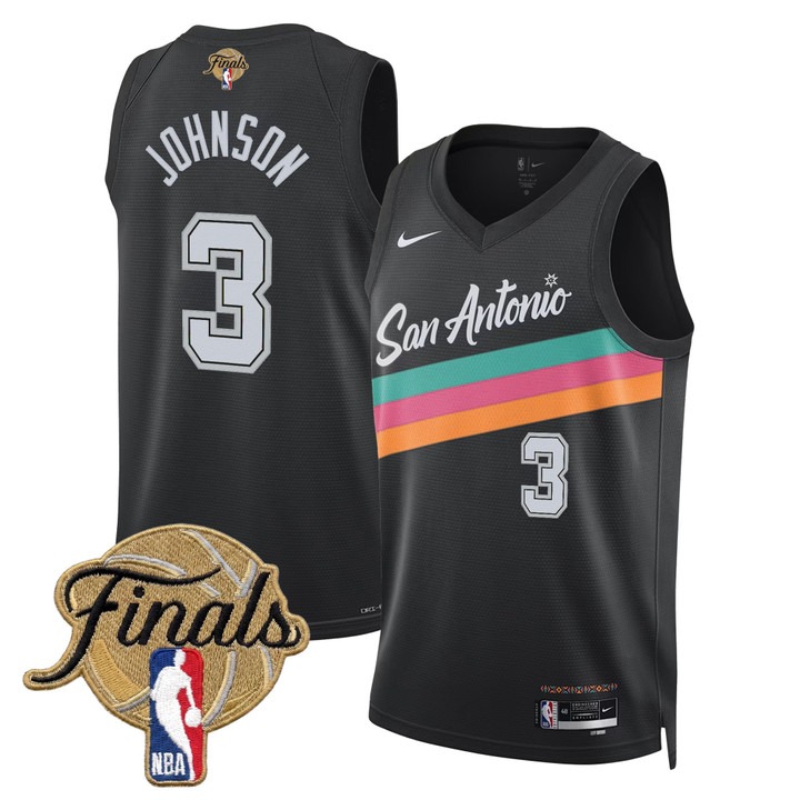 Men's San Antonio Spurs #3 Keldon Johnson Black 2026 Finals City 25-26 Swingman Stitched Jersey