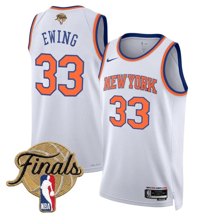 Men's New Yok Knicks #33 Patrick Ewing White 2026 Finals Patch Association Stitched Basketball Jersey