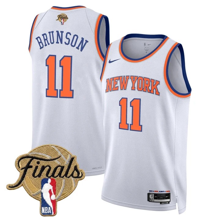 Men's New Yok Knicks #11 Jalen Brunson White 2026 Finals Patch Association Stitched Basketball Jersey