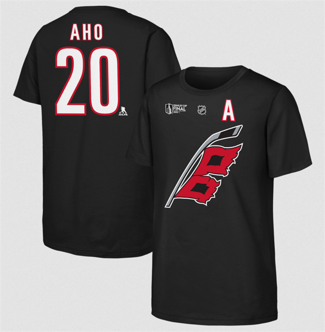 Men's Carolina Hurricanes #20 Sebastian Aho Outerstuff Black 2026 Stanley Cup Final Name & Number T-Shirt