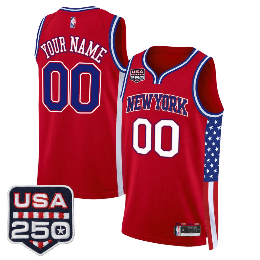 Men's New York Knicks Custom Red America 250 Edition Swingman Stitched Jersey