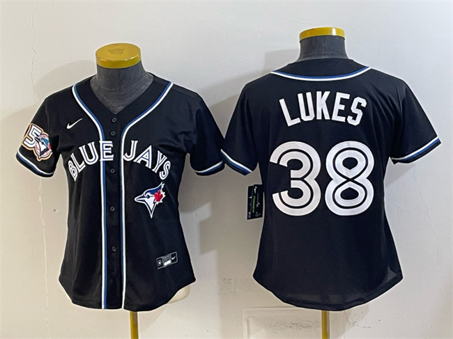 Women's Toronto Blue Jays #38 Nathan Lukes 2026 Fashion Replica Black Out 50 Seasons Patch Stitched Baseball Jersey(Run Small)