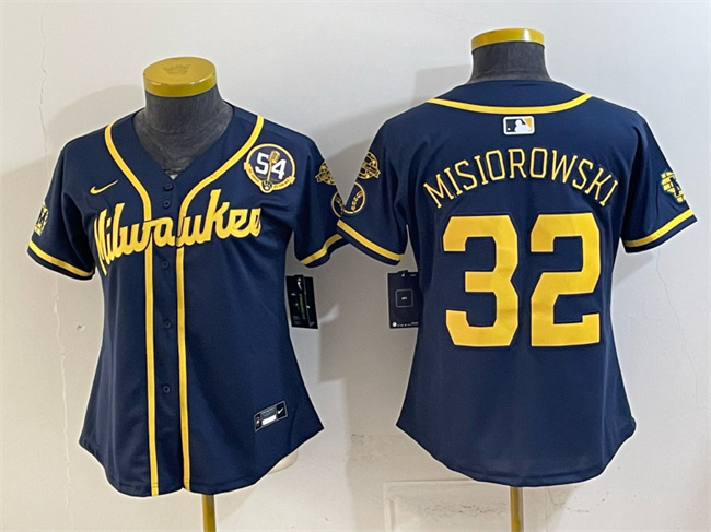 Women's Milwaukee Brewers #32 Jacob Misiorowski Navy With Home & Bob Uecker Patch Limited Stitched Jersey(Run Small)