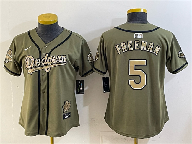 Women's Los Angeles Dodgers #5 Freddie Freeman Olive 2026 Military Appreciation Game Day Stitched Baseball Jersey(Run Small)