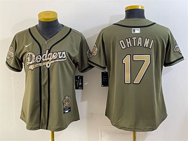 Women's Los Angeles Dodgers #17 Shohei Ohtani Olive 2026 Military Appreciation Game Day Stitched Baseball Jersey(Run Small)