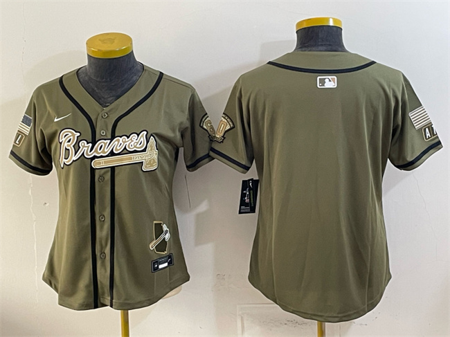 Women's Atlanta Braves Blank Olive 2026 Armed Forces Day Stitched Baseball Jersey(Run Small)