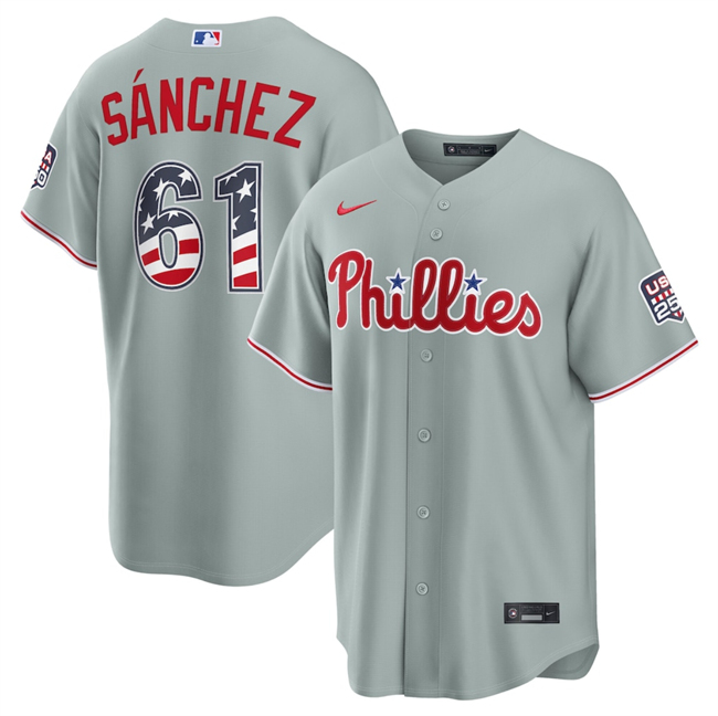 Men's Philadelphia Phillies #61 Cristopher Sanchez Grey USA 250 Fourth of July Home Stitched Baseball Jersey