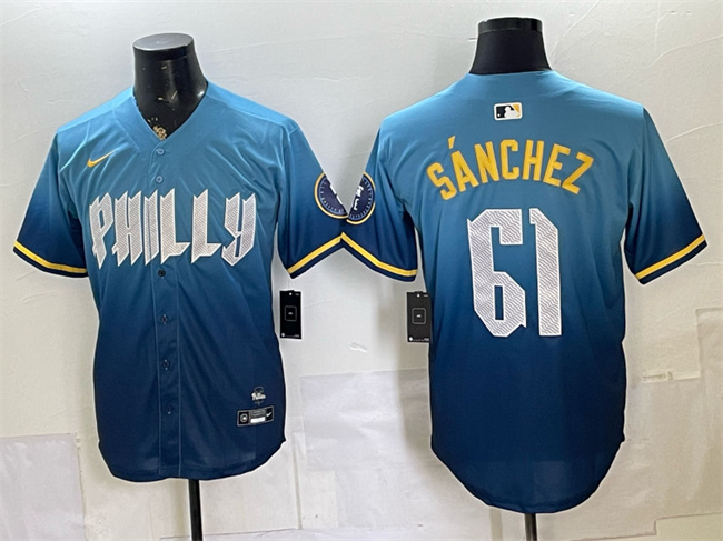 Men's Philadelphia Phillies #61 Cristopher Sanchez Blue 2024 City Connect Limited Stitched Jersey
