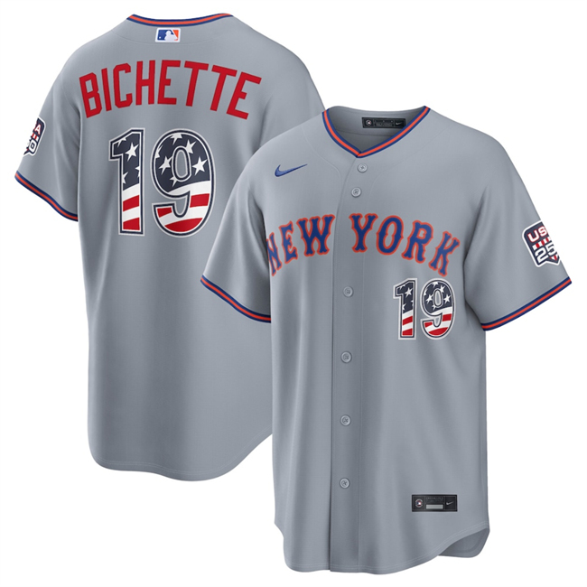 Men's New York Mets #19 Bo Bichette Grey USA 250 Fourth of July Home Stitched Baseball Jersey