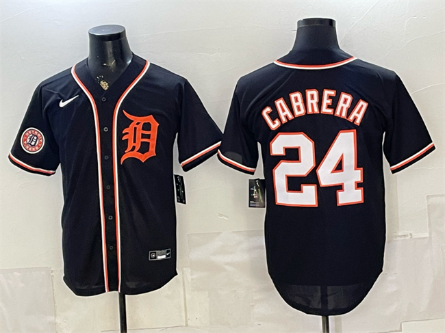 Men's Detroit Tigers #24 Miguel Cabrera 2026 With Patch Fashion Replica Black Out Stitched Baseball Jersey