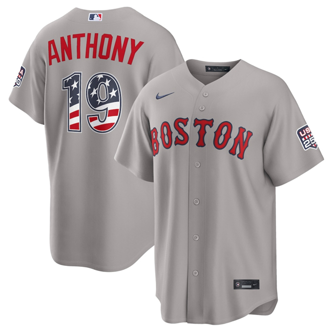 Men's Boston Red Sox #19 Roman Anthony Grey 2026 USA 250 Fourth of July Home Stitched Baseball Jersey
