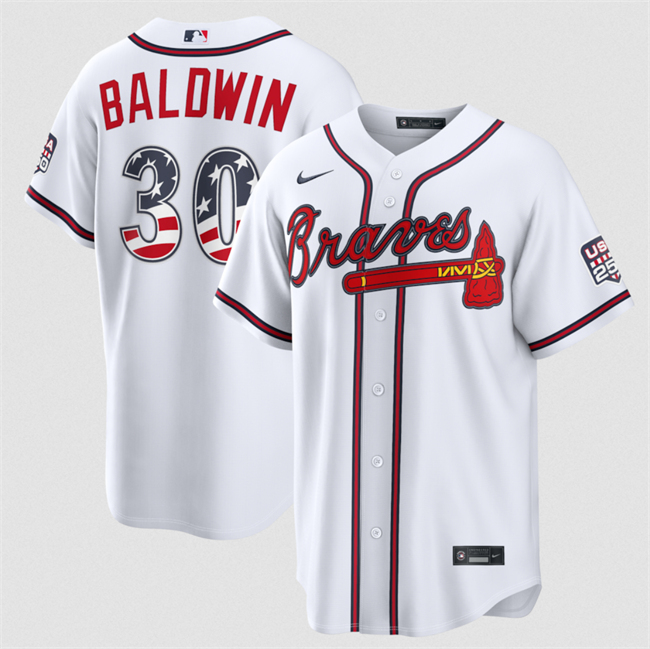 Men's Atlanta Braves #30 Drake Baldwin White USA 250 Fourth of July Home Stadium Stitched Baseball Jersey