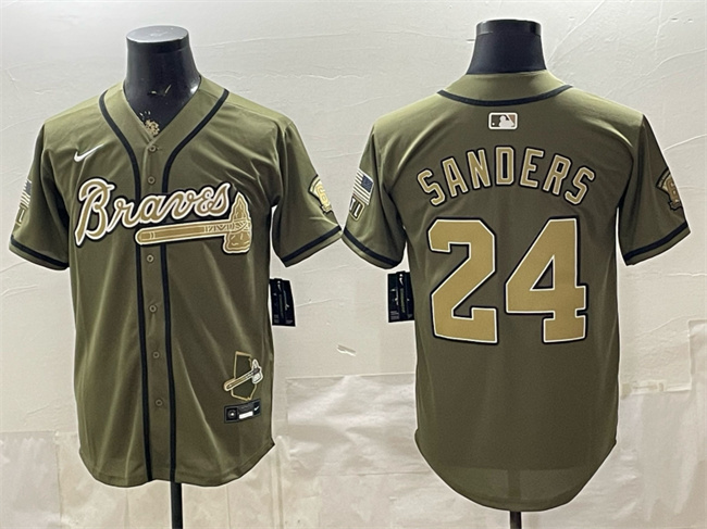 Men's Atlanta Braves #24 Deion Sanders Olive 2026 Armed Forces Day Stitched Baseball Jersey