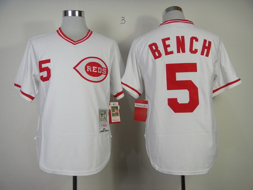 Cincinnati Reds #5 Johnny Bench 1975 White Throwback jersey Cincinnati Reds #5 Johnny Bench 1975 White Throwback jersey