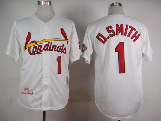 Men's St. Louis Cardinals #1 Ozzie Smith 1992 White Throwback Jersey