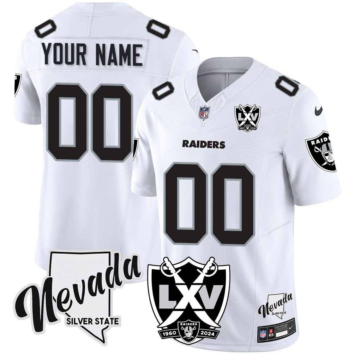 LV Raiders Custom 2025 65th Anniversary F.U.S.E. Vapor Limited Stitched Jersey White Limited