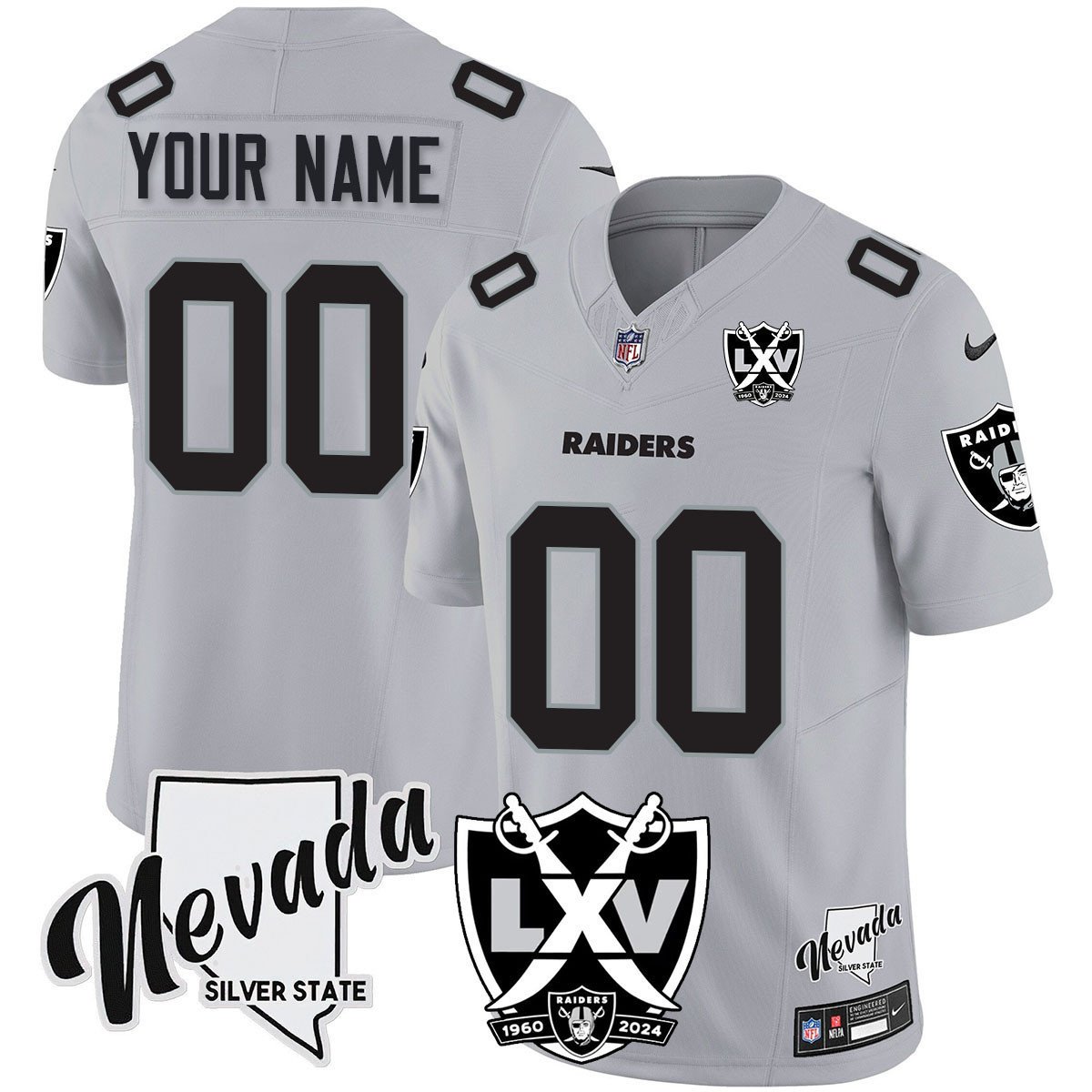 LV Raiders Custom 2025 65th Anniversary Silver F.U.S.E. Vapor Limited Stitched Jersey