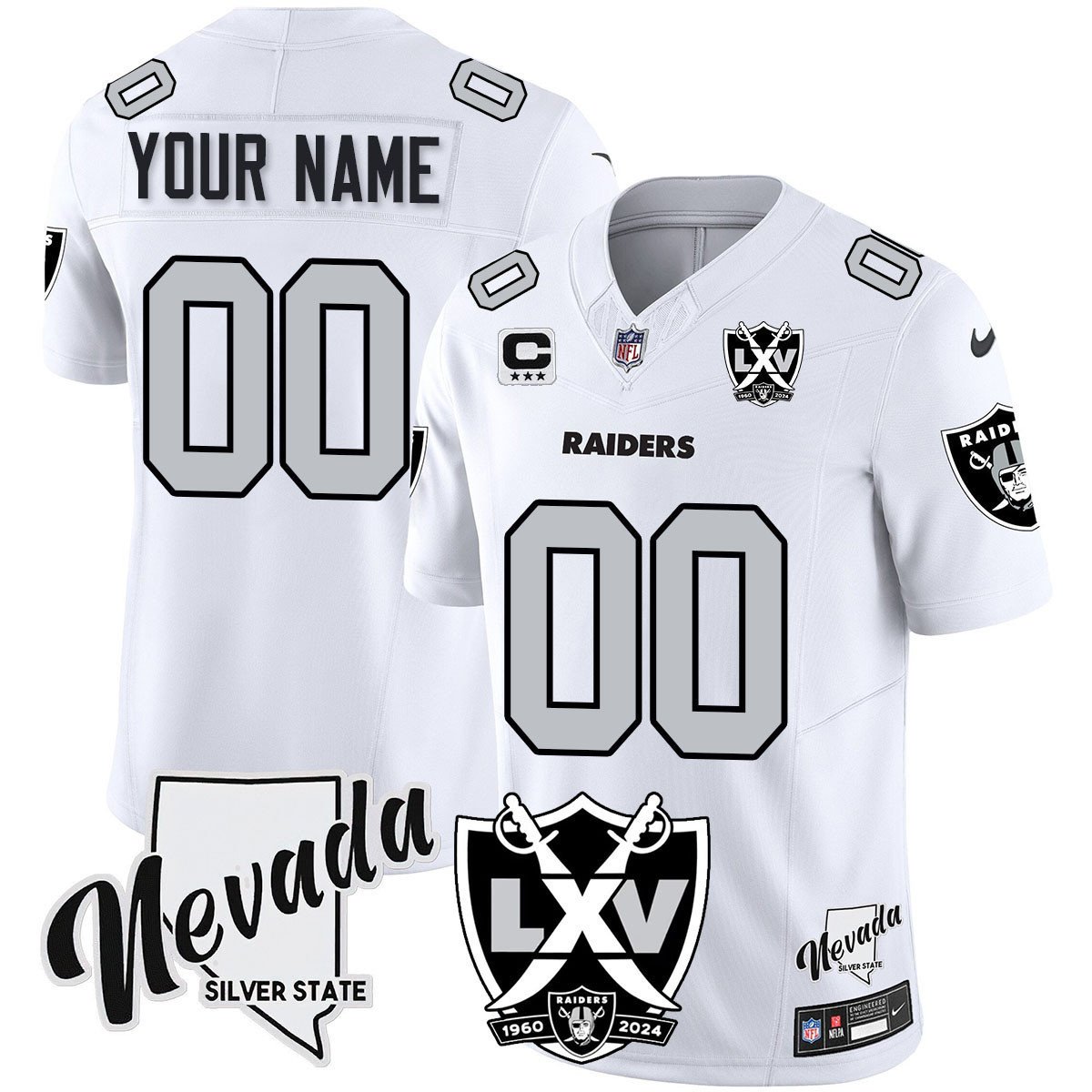 LV Raiders Custom 2025 65th Anniversary White F.U.S.E. Vapor Limited Stitched Jersey